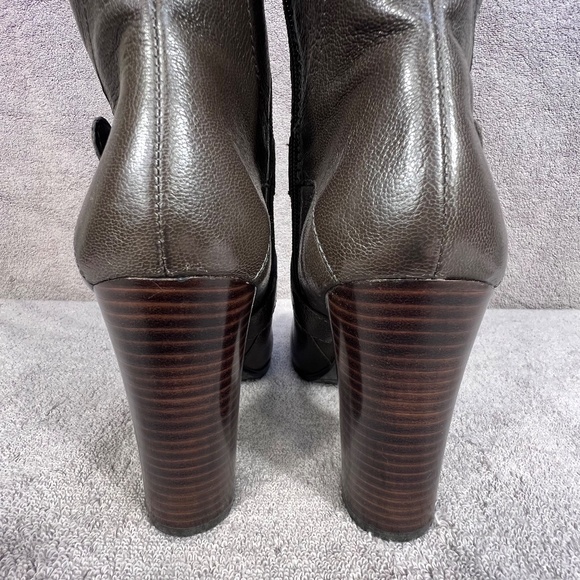 Nine West Millicento Pebbled Leather Heel Full Zip Buckle Knee Boots 10M Brown - Picture 9 of 14